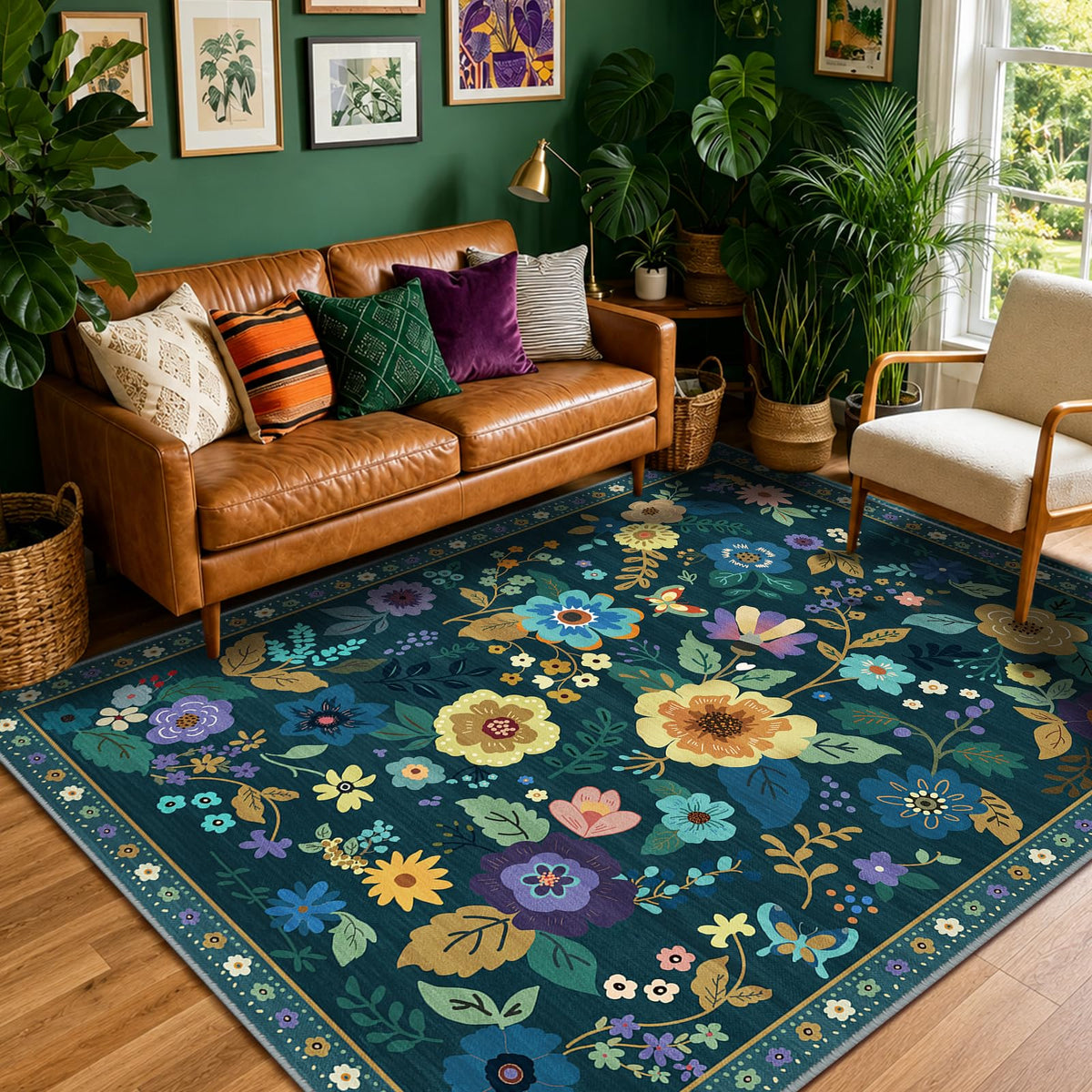 RELEANY Floral Washable 5x7 Area Rugs Pink