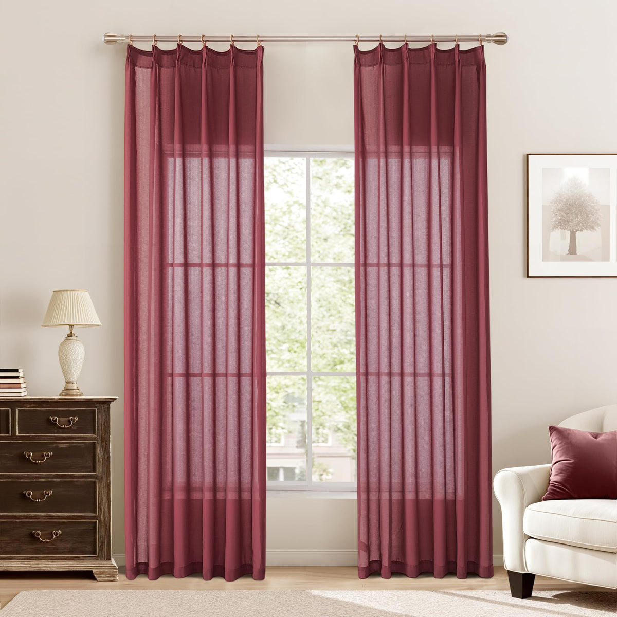 KangBang White Pinch Pleated Sheer Curtains 84 Inches Long 2 Panels