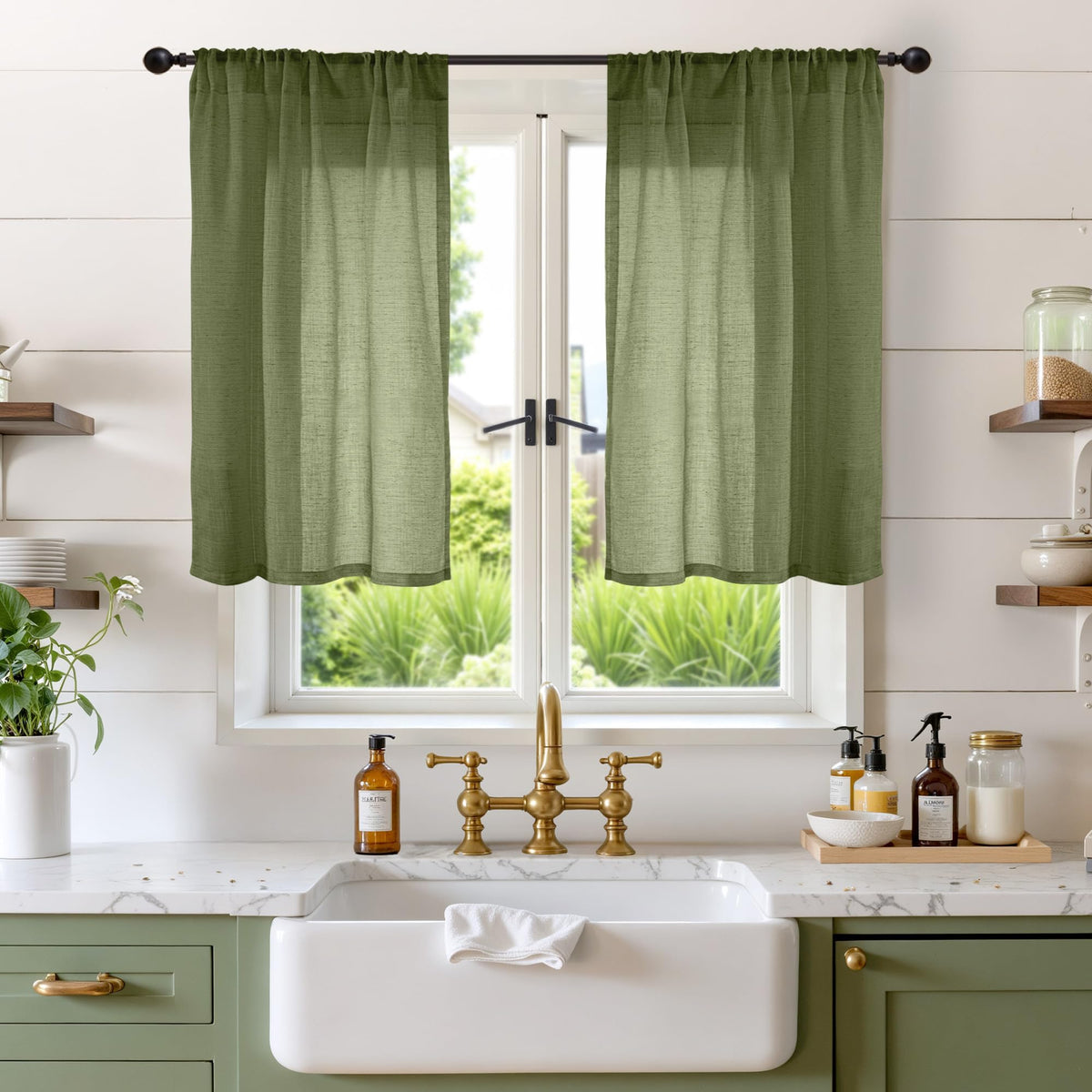 BGment Linen Sheer Curtains 84 Inches Long 2 Panels Set for Living Room