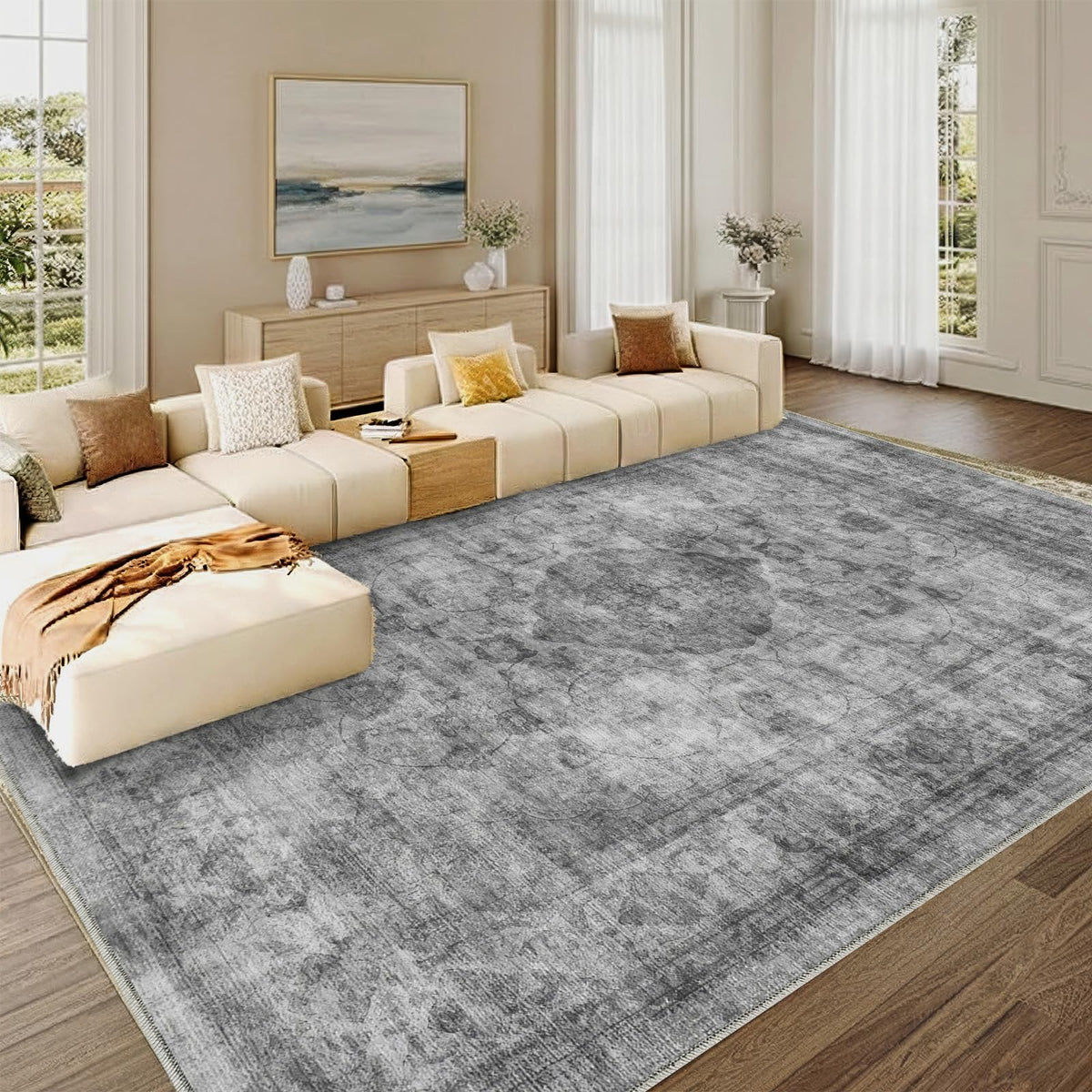 8x10 Area Rugs Living Room: Bedroom Vintage Washable Carpet Beige