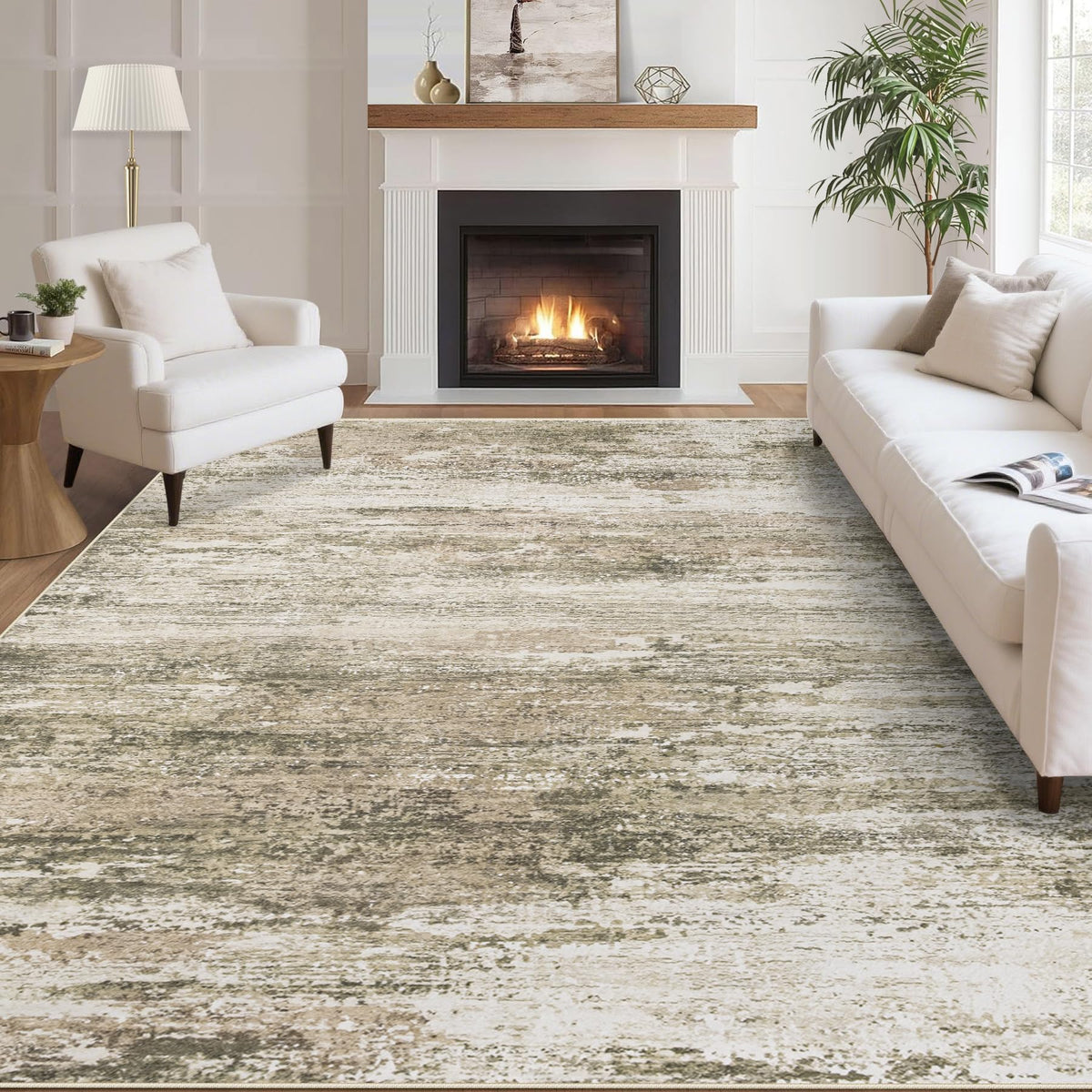 Washable Rug 8x10 Area Rugs for Living Room: Large Neutral Soft Rug Abstract Non Slip Low Pile Modern Carpet for Bedroom Kitchen Nursery Office Dining Room Indoor (Beige, 8'x10')