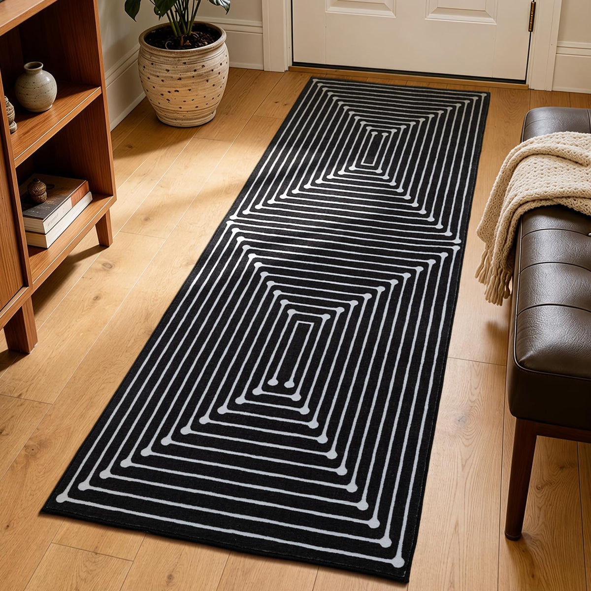 YIHOUSE Washable 5x7 Area Rugs for Living Room, Black and White Striped Rug for Bedroom Playroom Non Slip Low Pile, Soft Modern Geometric Carpet for Entryway Home Office Decor