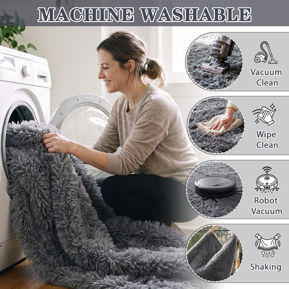 MXSANYOO 8x10 Fluffy Shag Area Rugs for Living Room Bedroom Grey Rug