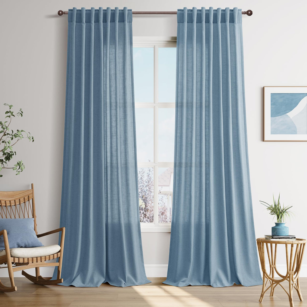 Joywell Linen Sheer Curtains 84 Inches Long for Living Room Beige Cream