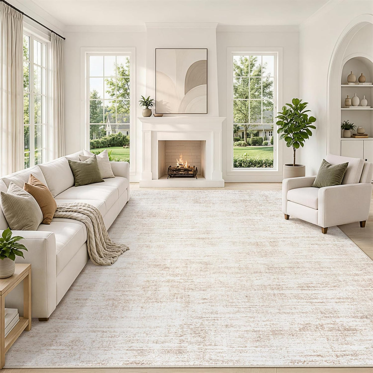 8x10 Area Rugs for Living Room Washable Rug Neutral Abstract Beige Carpet
