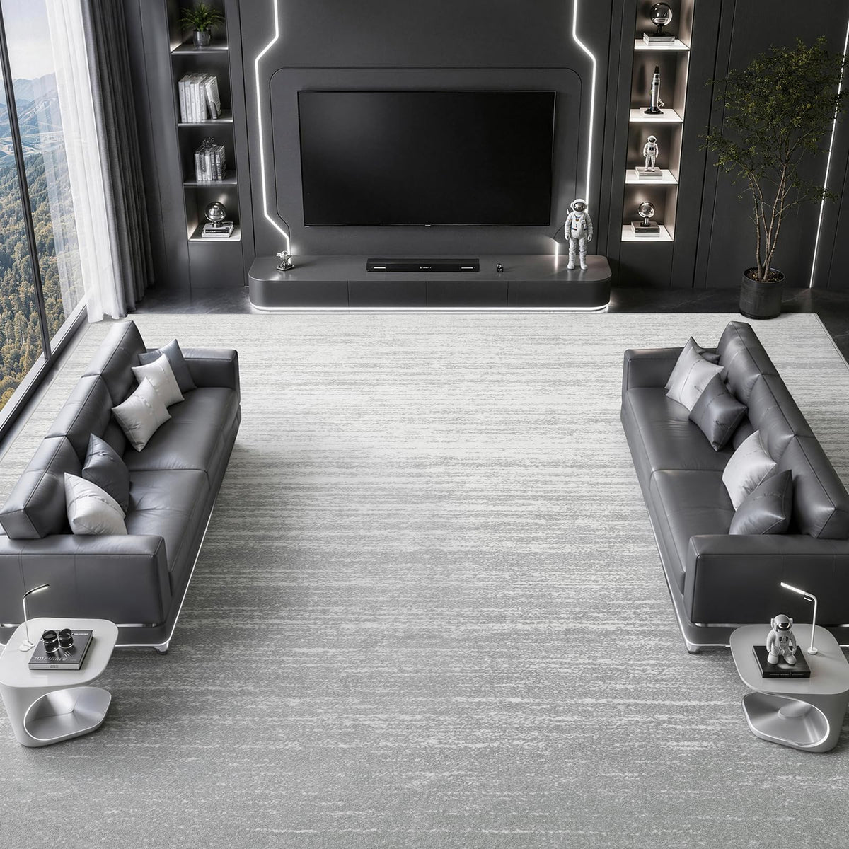 8x10 Washable Area Rug, Black Solid Area Rugs for Living Room & Bedroom