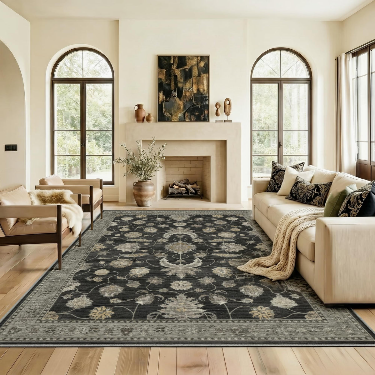 8x10 Area Rugs Living Room: Bedroom Vintage Washable Carpet Beige