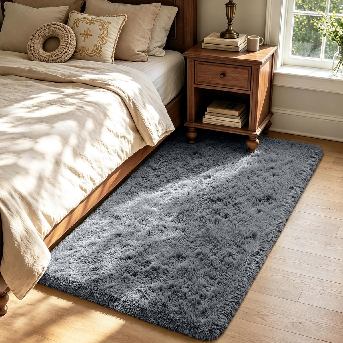 Beige 8x10 Area Rugs for Living Room, Fluffy Shag Rug Large Bedroom Carpet