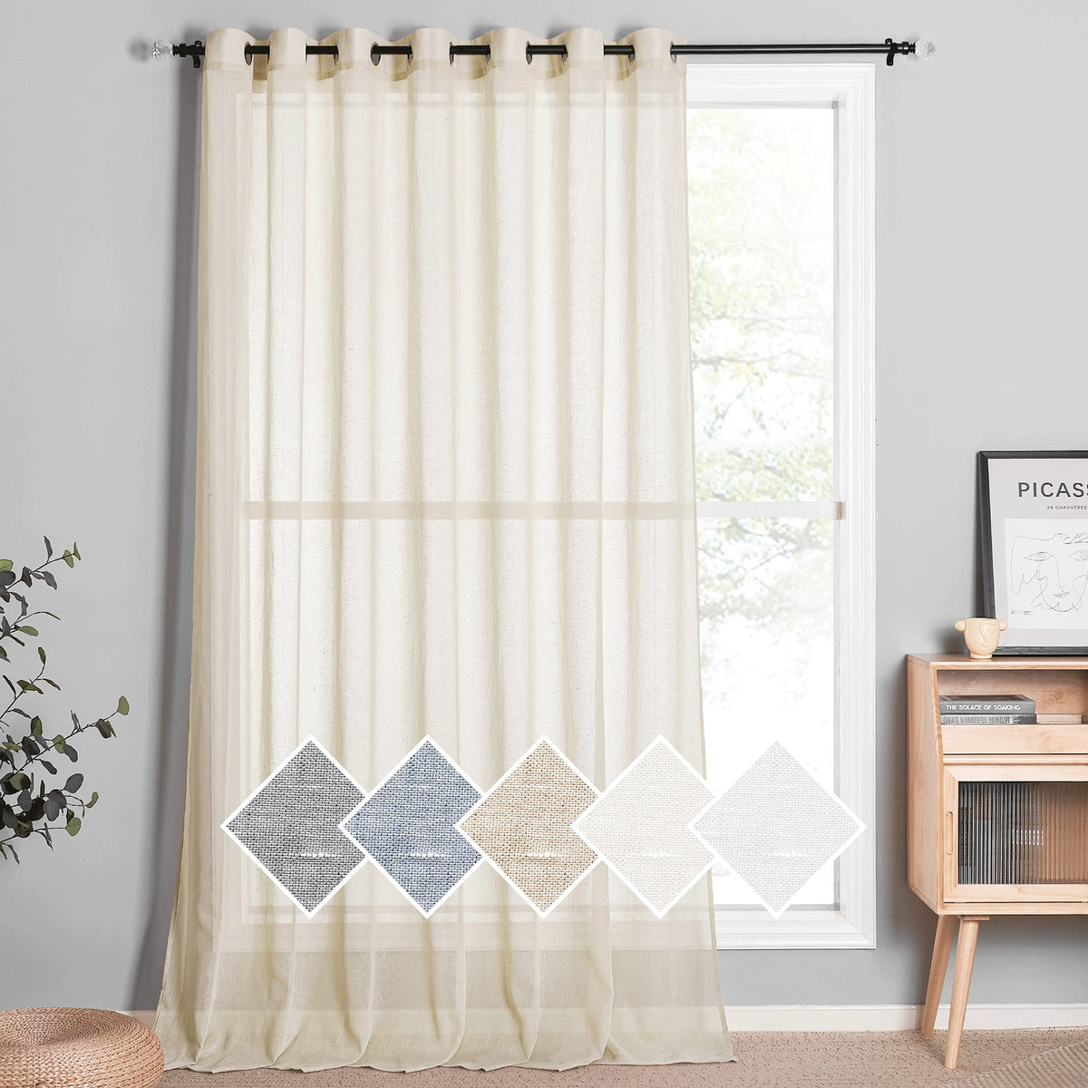 NICETOWN White Sheer Linen Curtains 84 Inch Length 2 Panels Set, W52xL84