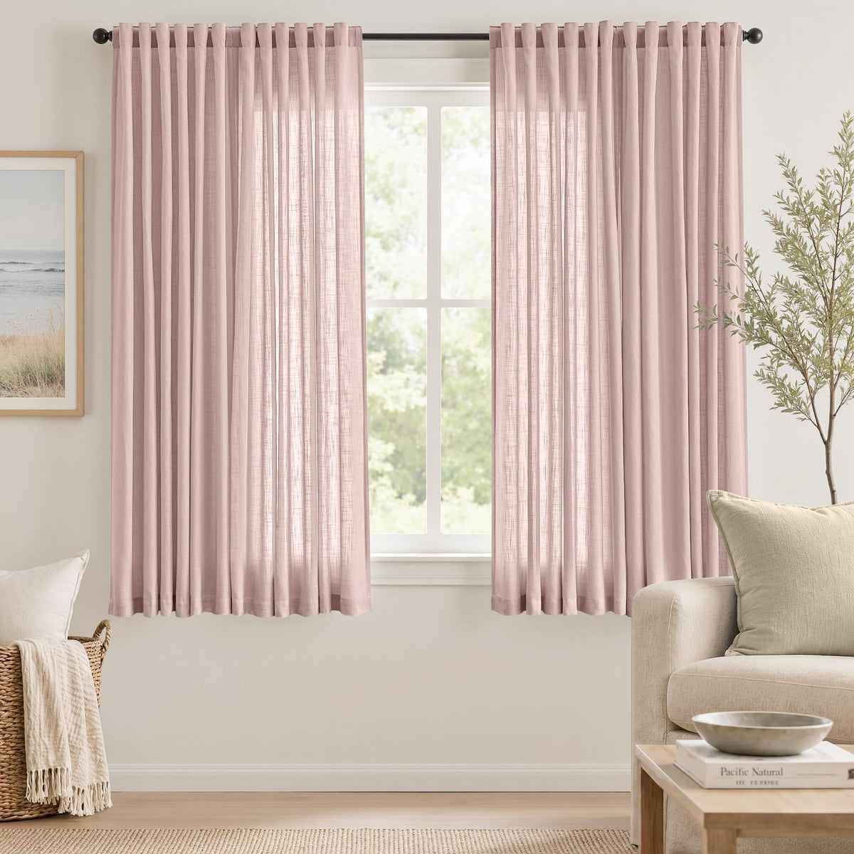 jinchan White Semi Sheer Curtains Light Filtering 84 Inches Long 2 Panels