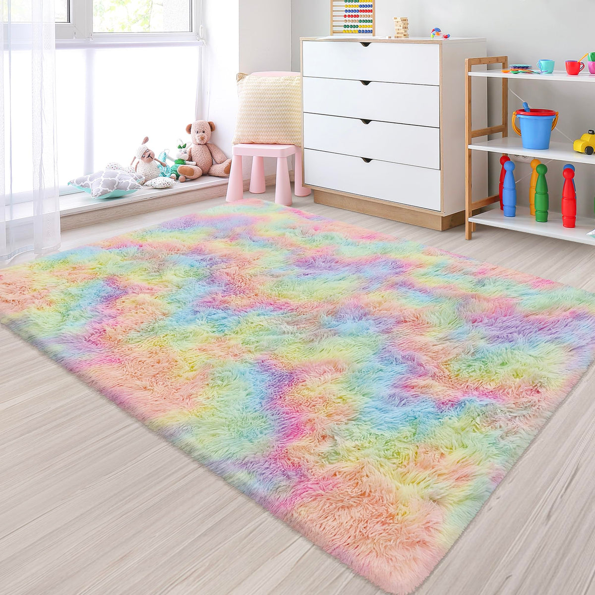 Tie-Dyed Runner Rug for Bedroom Black Grey 2x6ft Fluffy Area Rug Bedside Runner Rug for Kids Room Boys Teens Nursery Baby Living Room Dorm Home Decor Carpets
