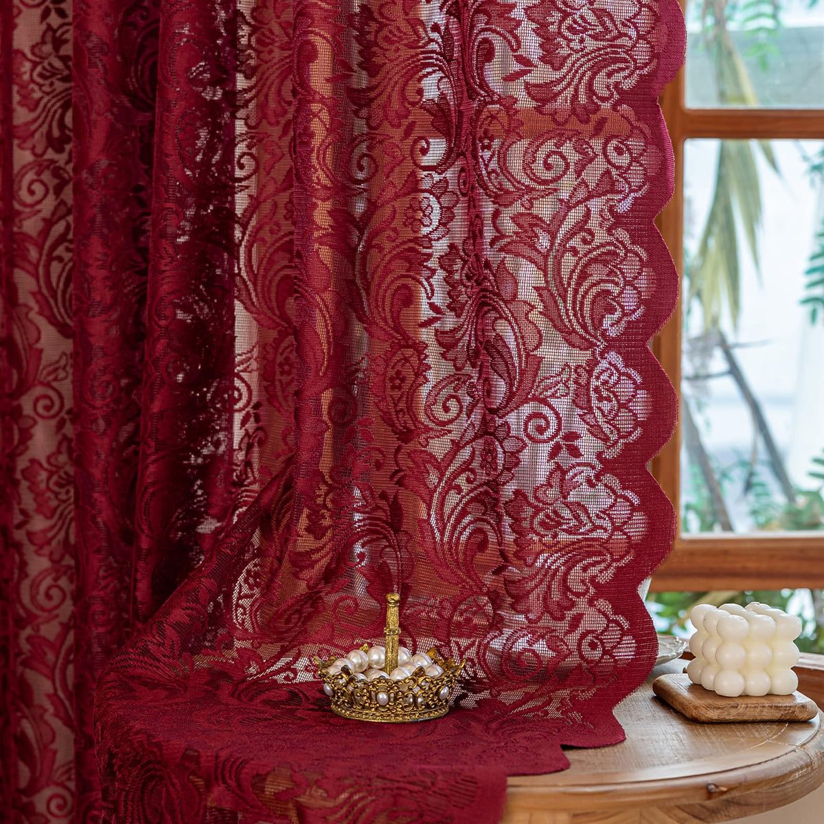 ALIGOGO Black Lace Curtains for Bedroom, Gothic Style, 52W x 63L Inch