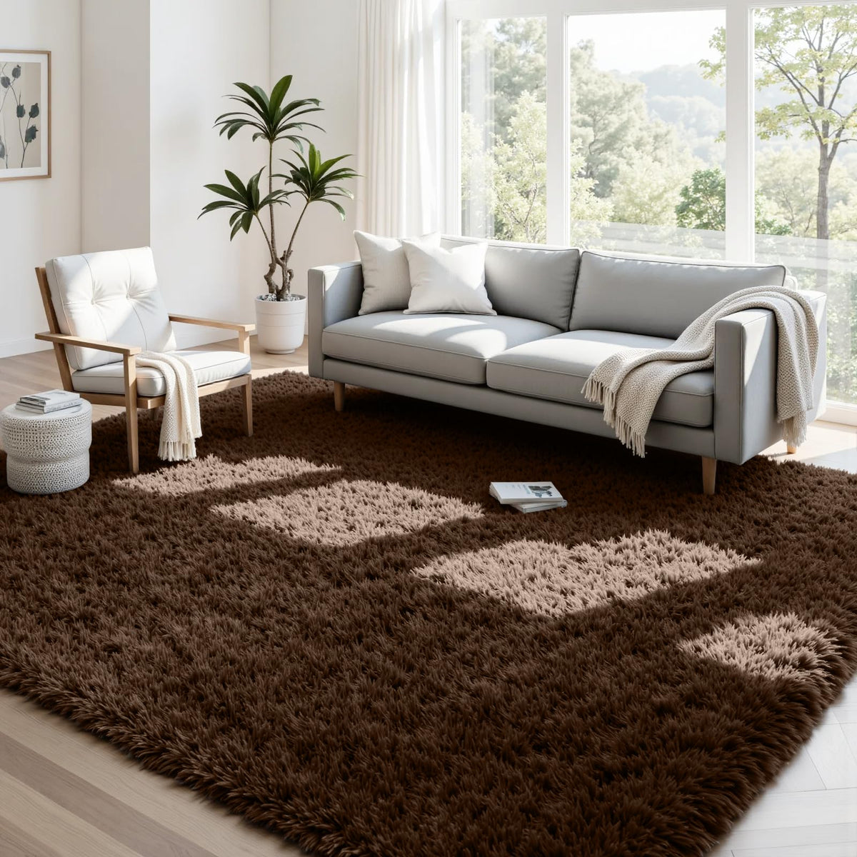 8x10 Fluffy Shag Area Rugs for Living Room Bedroom: Soft Plush Carpet Grey