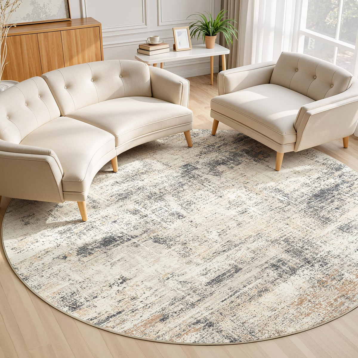 8x10 Area Rug for Living Room, Abstract Washable Non-Slip Large Rugs, Gold