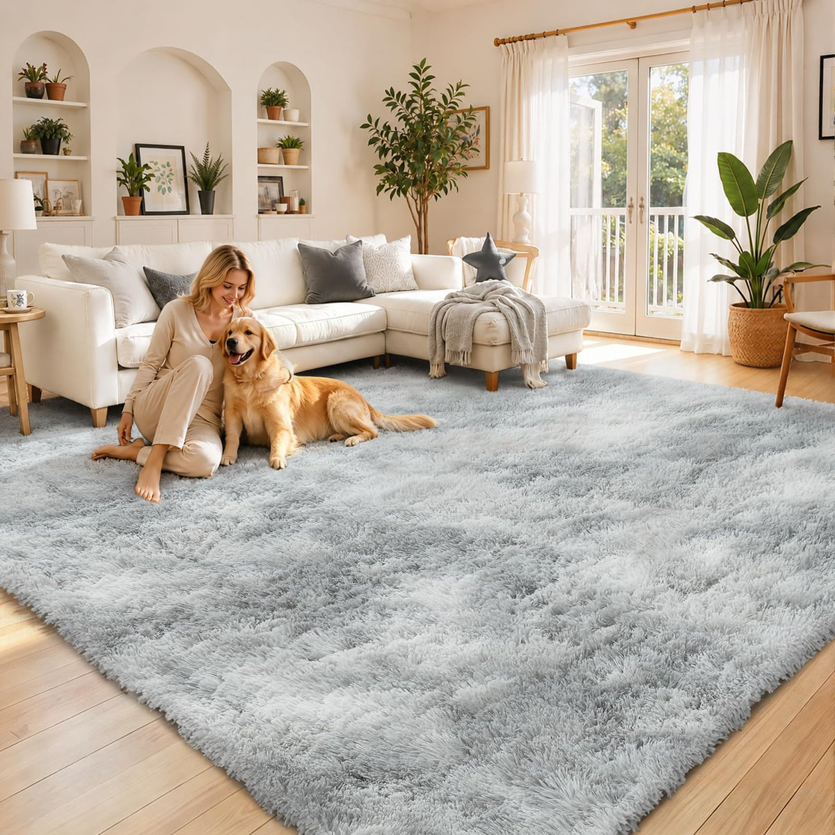 8x10 Area Rugs for Living Room,Light Grey Large Shaggy Soft Plush Furry Rug