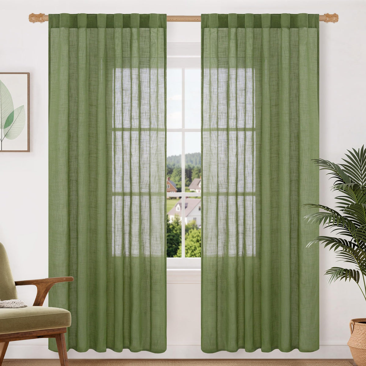 LAMIT Linen Semi Sheer Curtains 84 Inches Long for Living Room 2 Panels