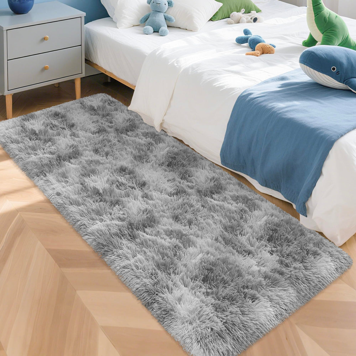 Tie-Dyed Runner Rug for Bedroom Black Grey 2x6ft Fluffy Area Rug Bedside Runner Rug for Kids Room Boys Teens Nursery Baby Living Room Dorm Home Decor Carpets