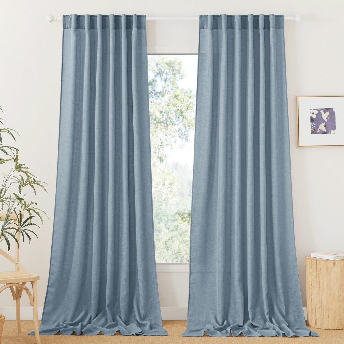 RYB HOME White Sheer Curtains for Living Room Patio Glass Door, W52 x L95