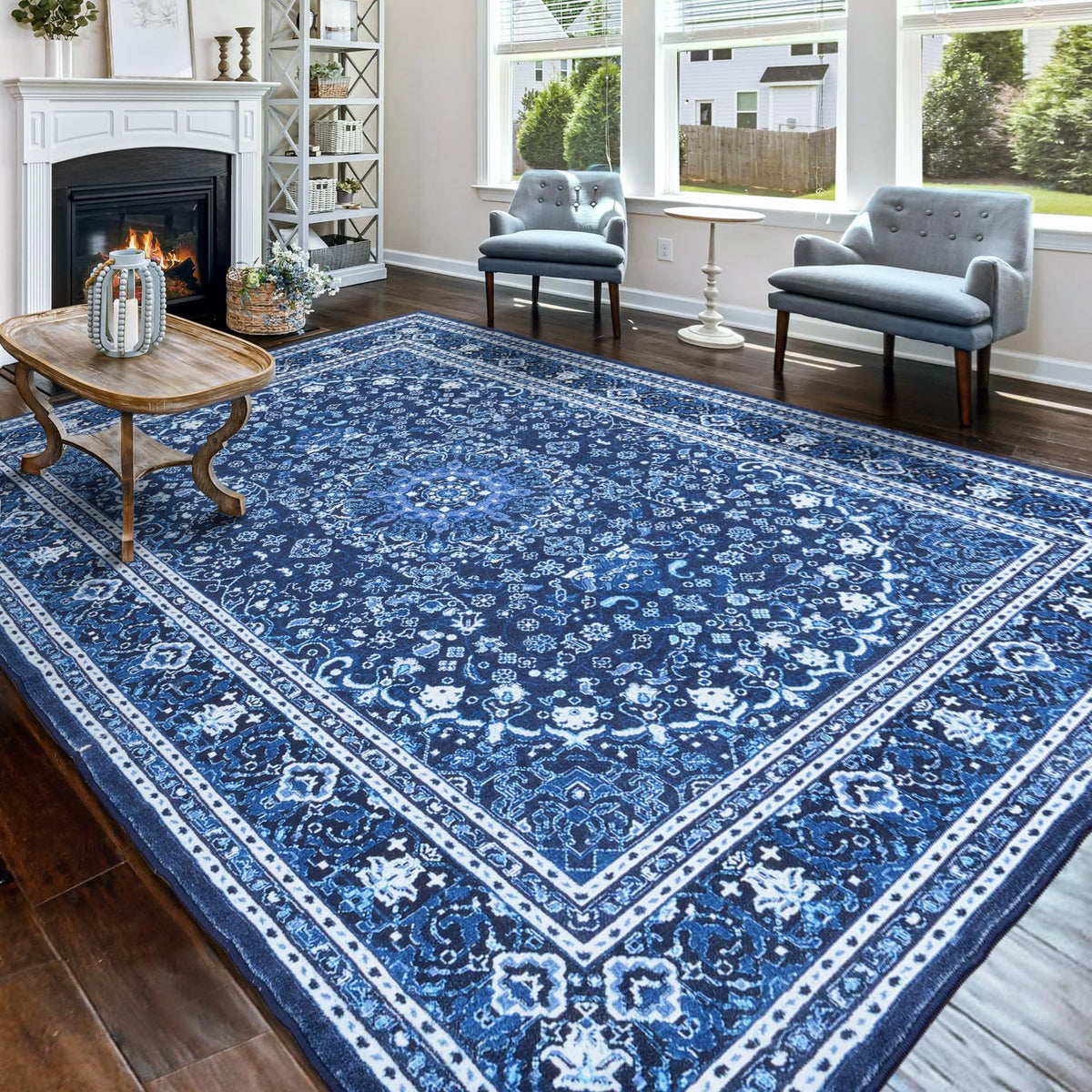 Lessymo 8 x 10 Area Rugs for Living Room, Machine Washable Rug Grey White