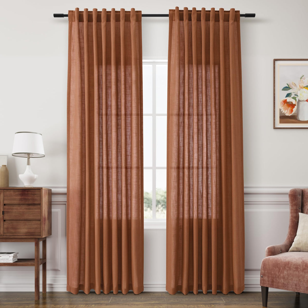 Joywell Linen Sheer Curtains 84 Inches Long for Living Room Beige Cream