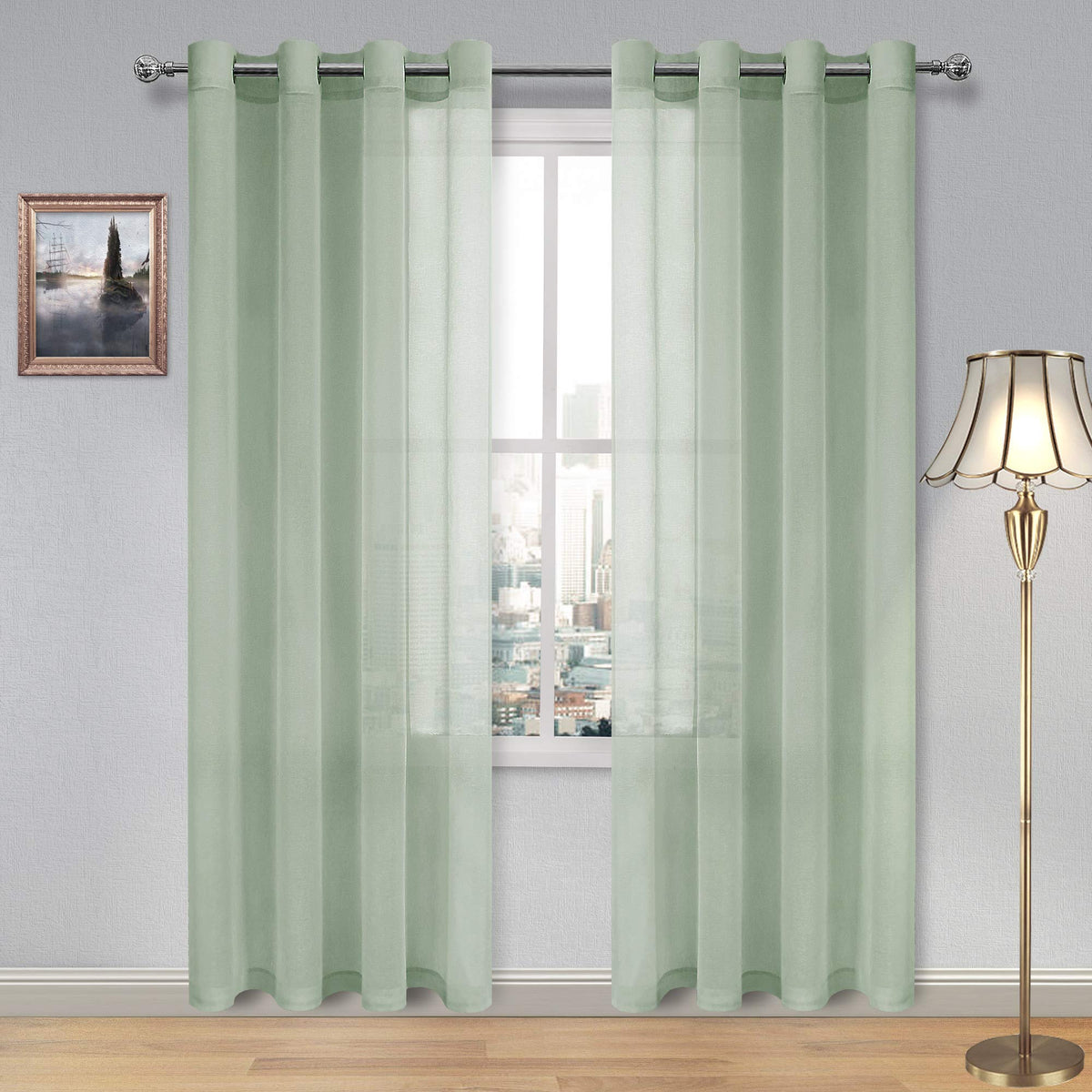 DWCN White Sheer Curtains Linen Look Semi Transparent Voile Grommet White Curtains for Living Dining Room Drapes 52 x 84 Inch Long, Set of 2 Panels