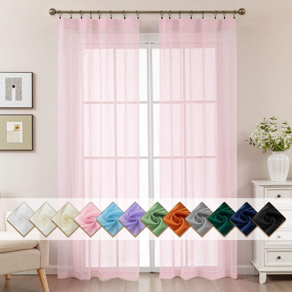 Natural Sheer Curtains 96 Inches Long Rod Pocket
