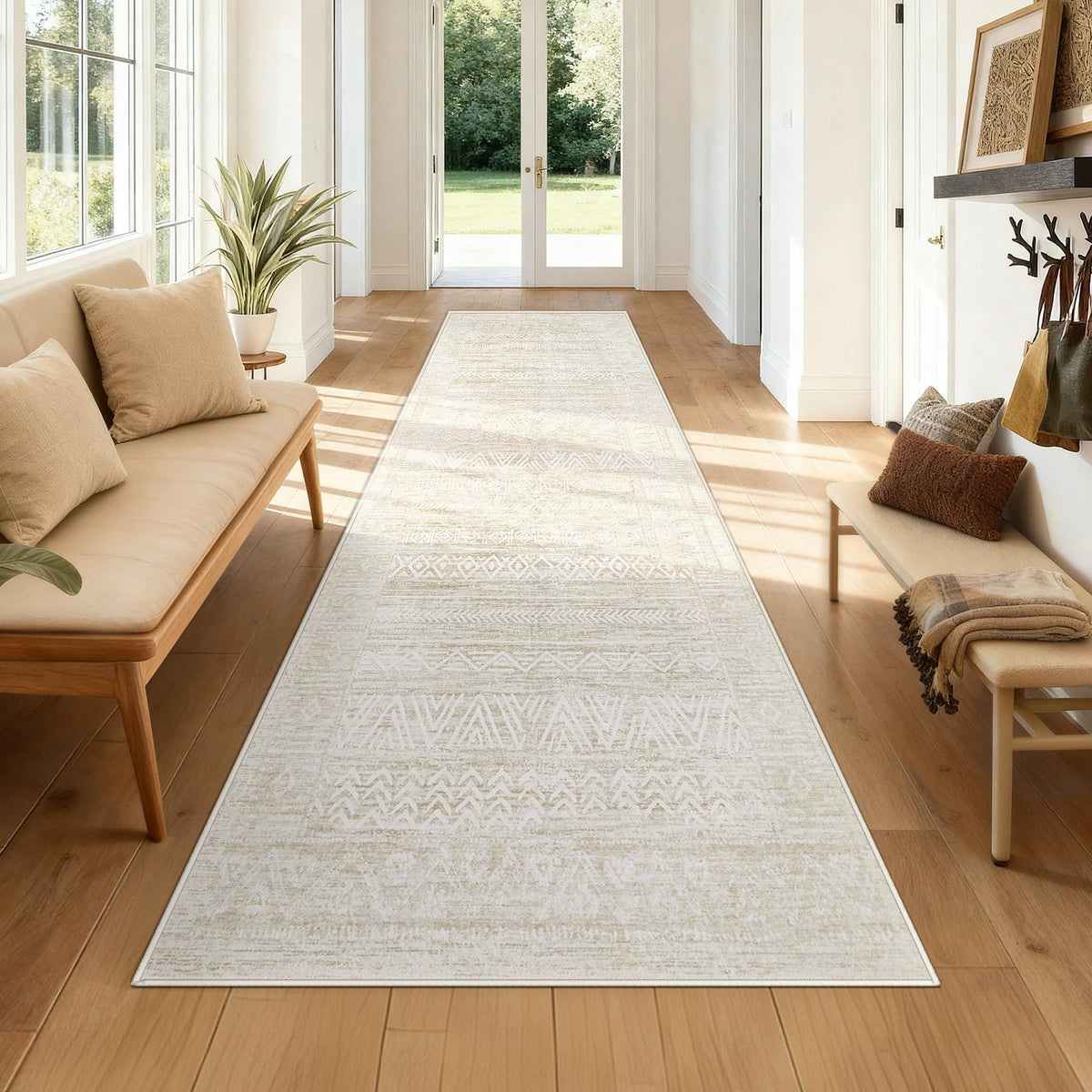 Living Room Rugs 8x10: Washable Moroccan Geometric Boho Rug Farmhouse Non Slip Stain Resistant Large Rug Low Pile Soft Carpet for Bedroom Dining Room Children Room (Beige,8'x10')