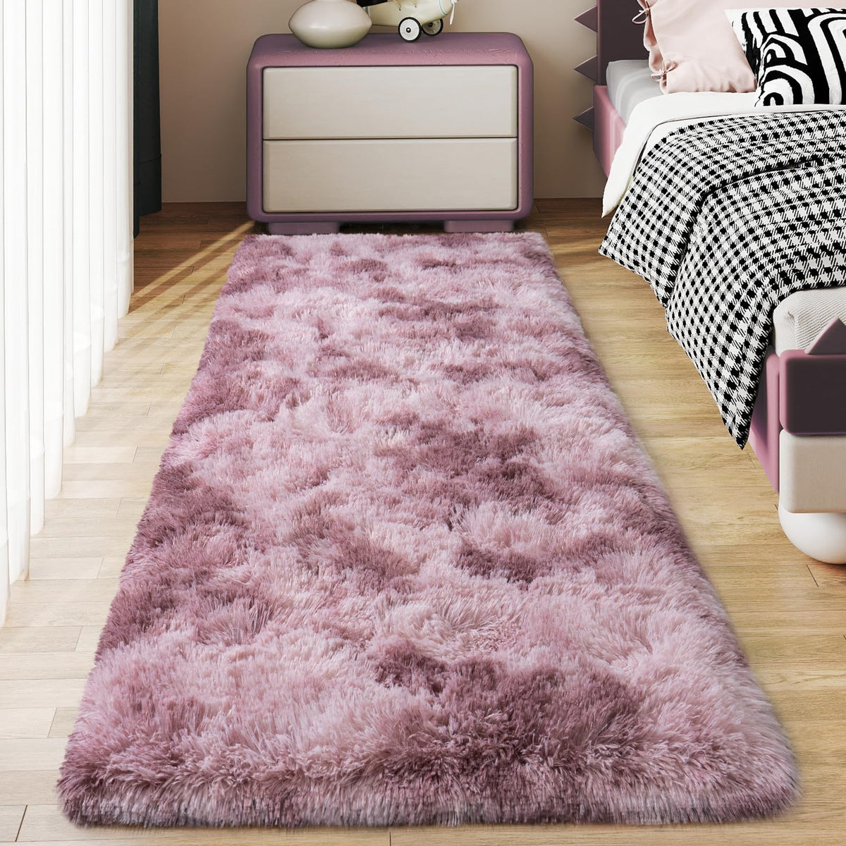 Soft Runner Rugs for Bedroom Hallway 2x6 Beige Fluffy Shag Washable