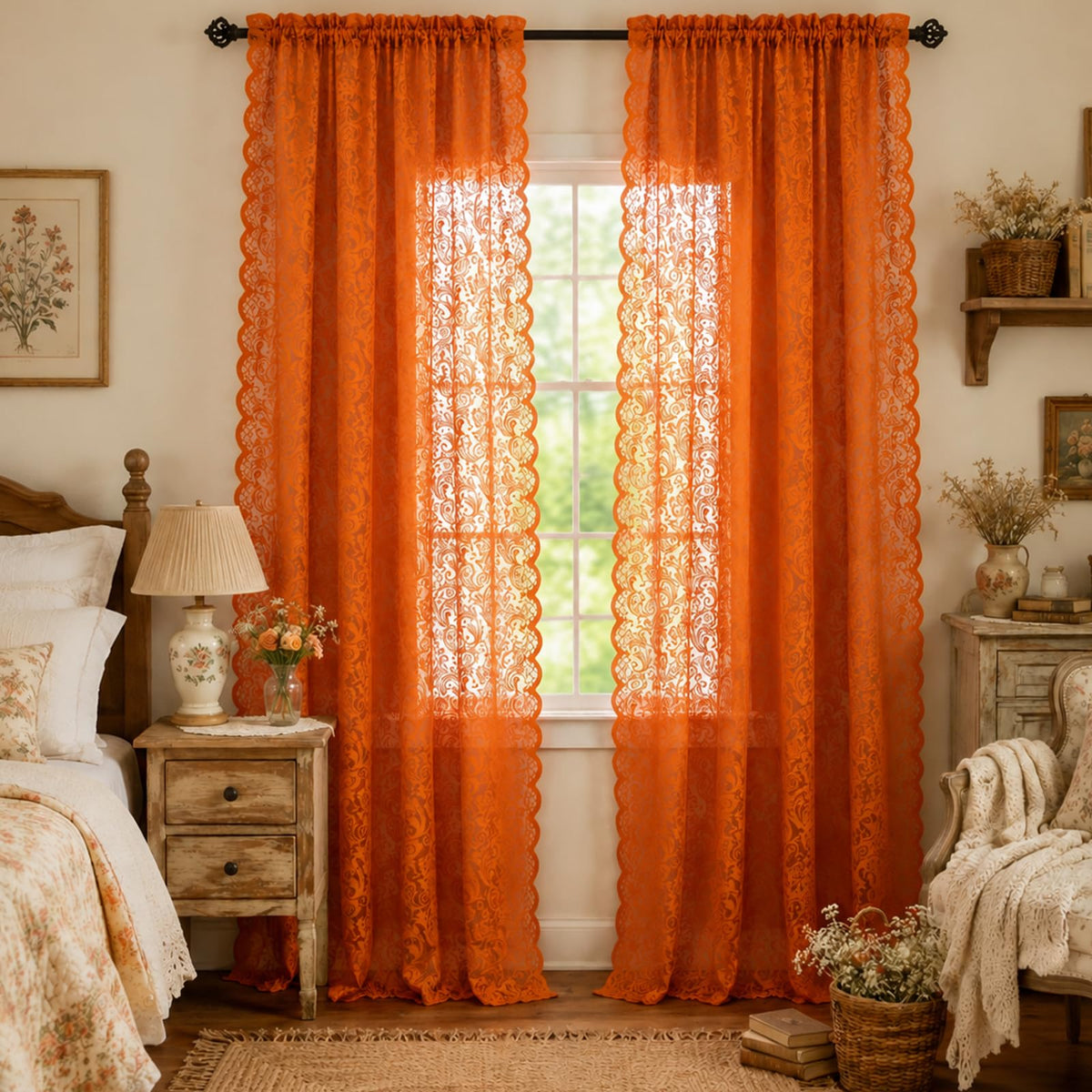 ALIGOGO Black Lace Curtains for Bedroom, Gothic Style, 52W x 63L Inch