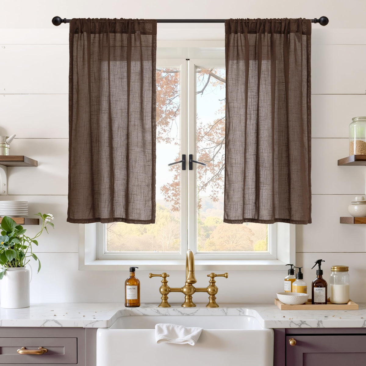 BGment Linen Sheer Curtains 84 Inches Long 2 Panels Set for Living Room