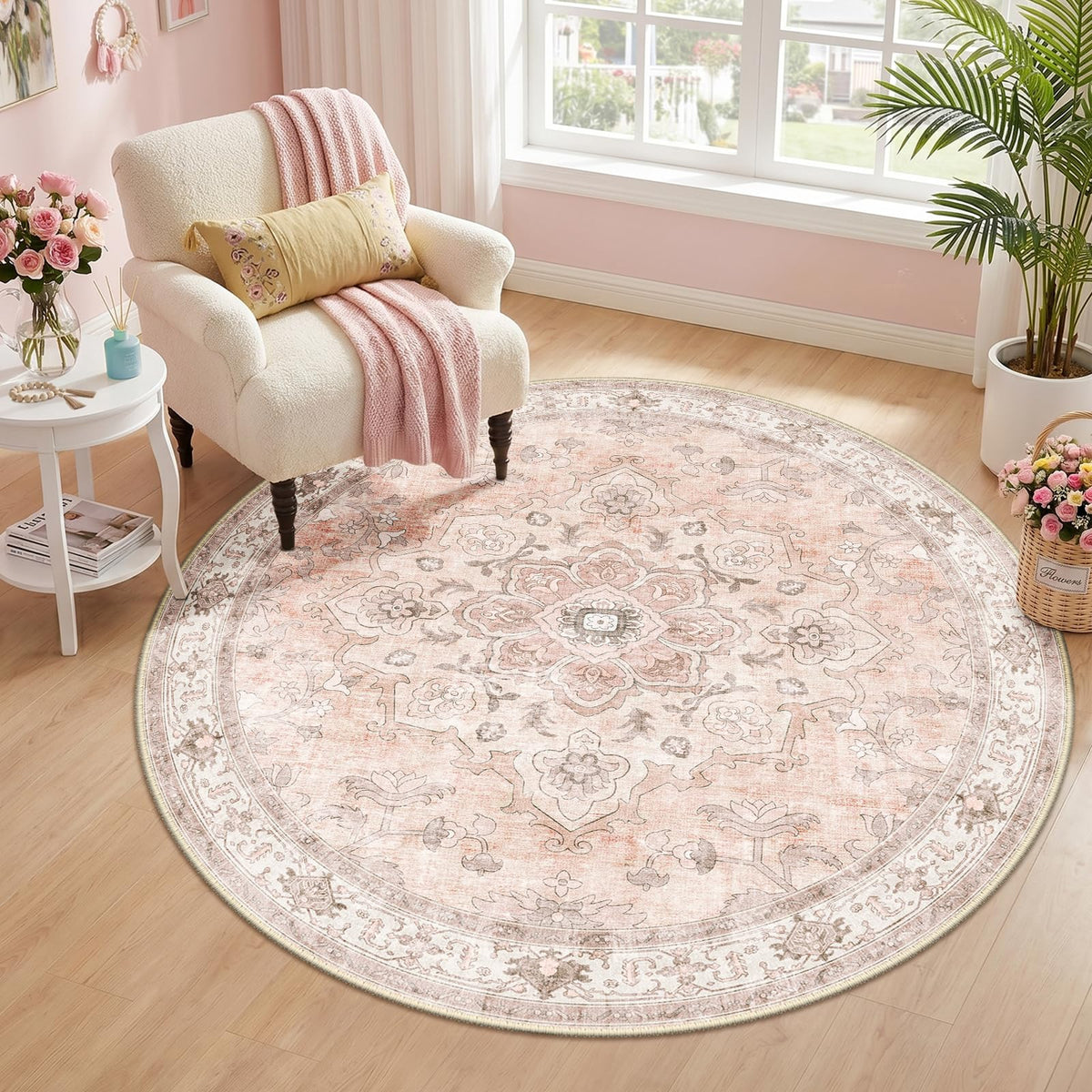 CAPALOCA 5x7 Washable Nursery Girls Low Pile Area Rug Pink