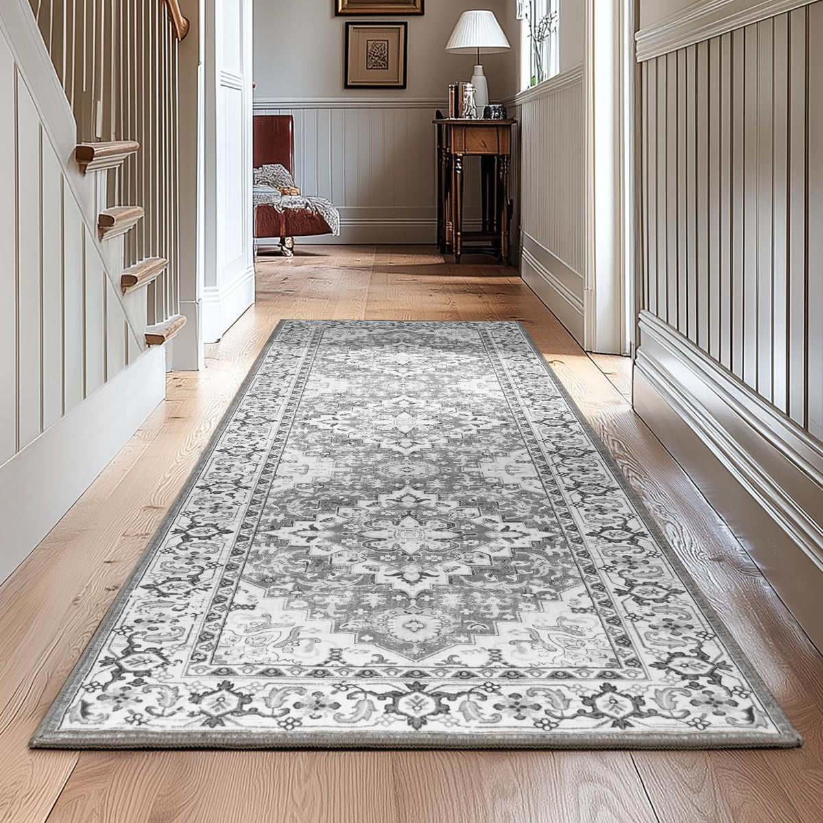 Lessymo 8 x 10 Area Rugs for Living Room, Machine Washable Rug Grey White