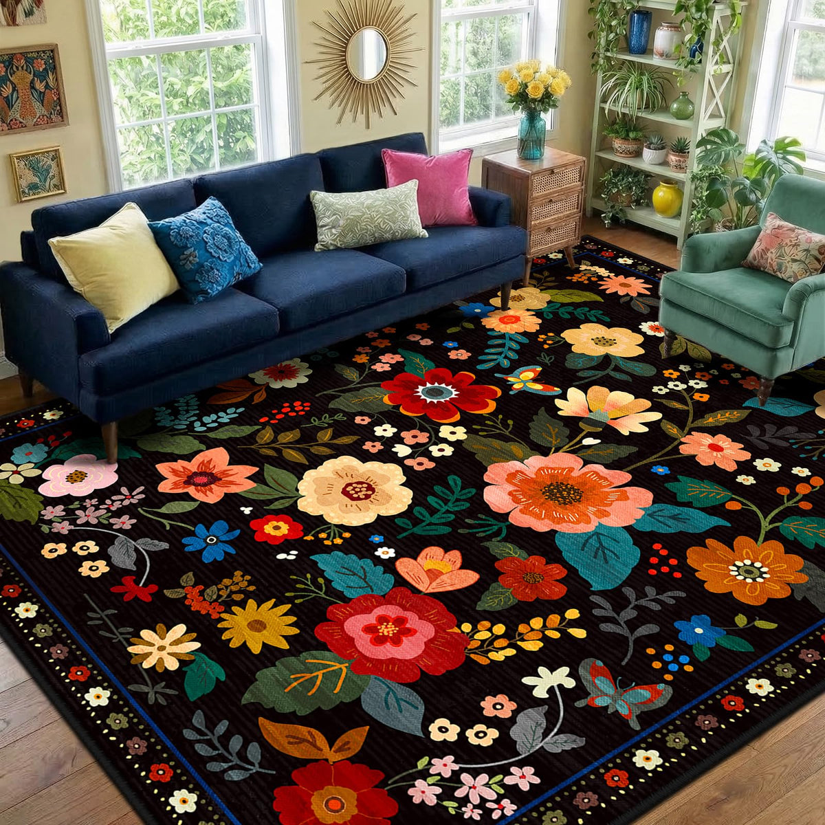 RELEANY Floral Washable 5x7 Area Rugs Pink