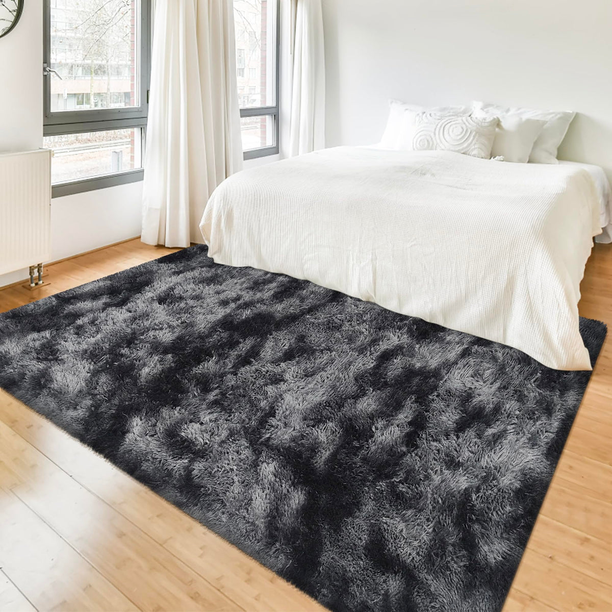 Tie-Dyed Runner Rug for Bedroom Black Grey 2x6ft Fluffy Area Rug Bedside Runner Rug for Kids Room Boys Teens Nursery Baby Living Room Dorm Home Decor Carpets