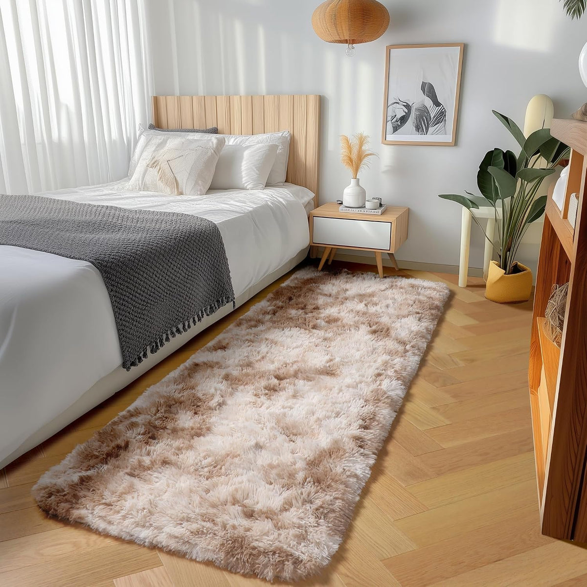 Runner Rugs for Bedroom Living Room, 2x6 Tie-Dyed Beige Hallway Area Rug