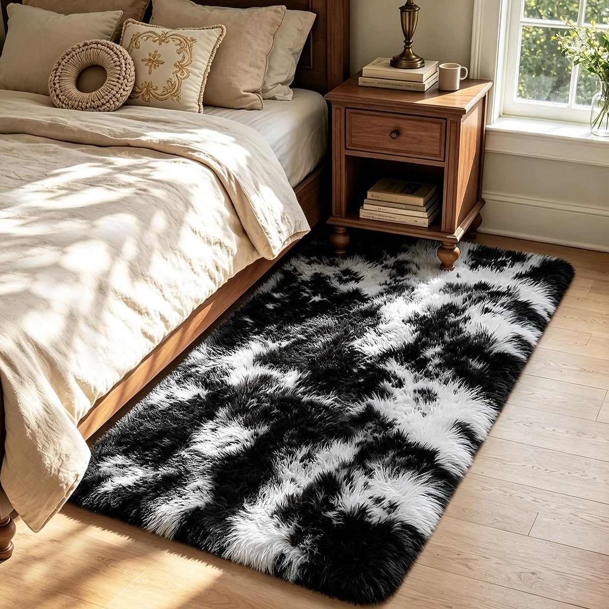 Beige 8x10 Area Rugs for Living Room, Fluffy Shag Rug Large Bedroom Carpet