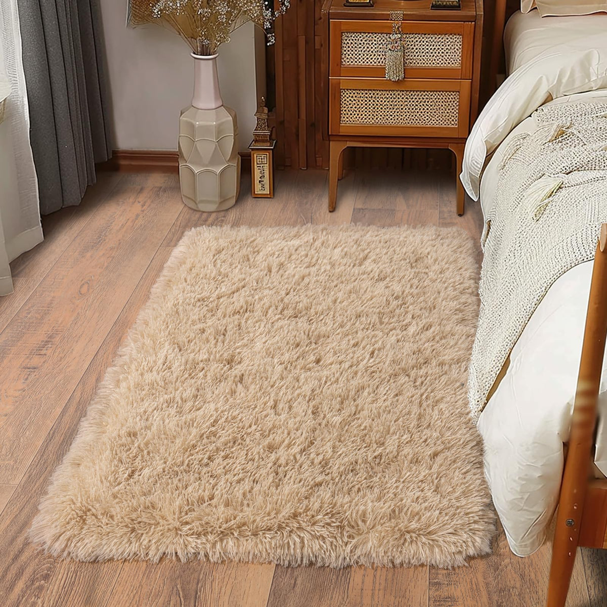 Soft Runner Rugs for Bedroom Hallway 2x6 Beige Fluffy Shag Washable