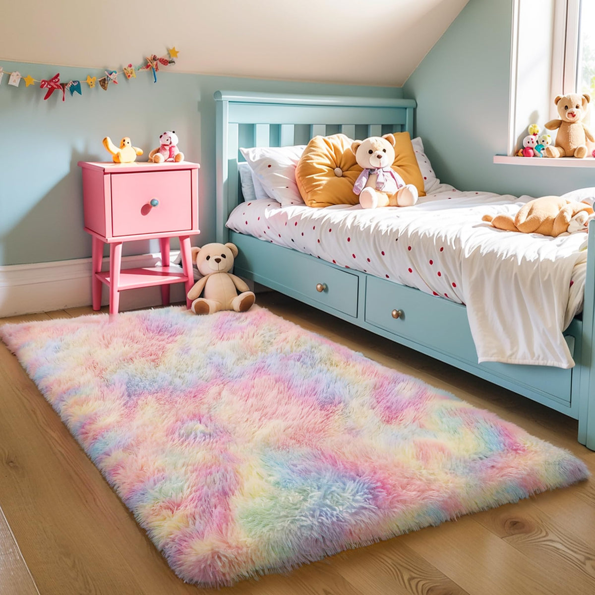 Pink Fluffy 4x6 Area Rugs for Bedroom Girls, Plush Washable Carpet