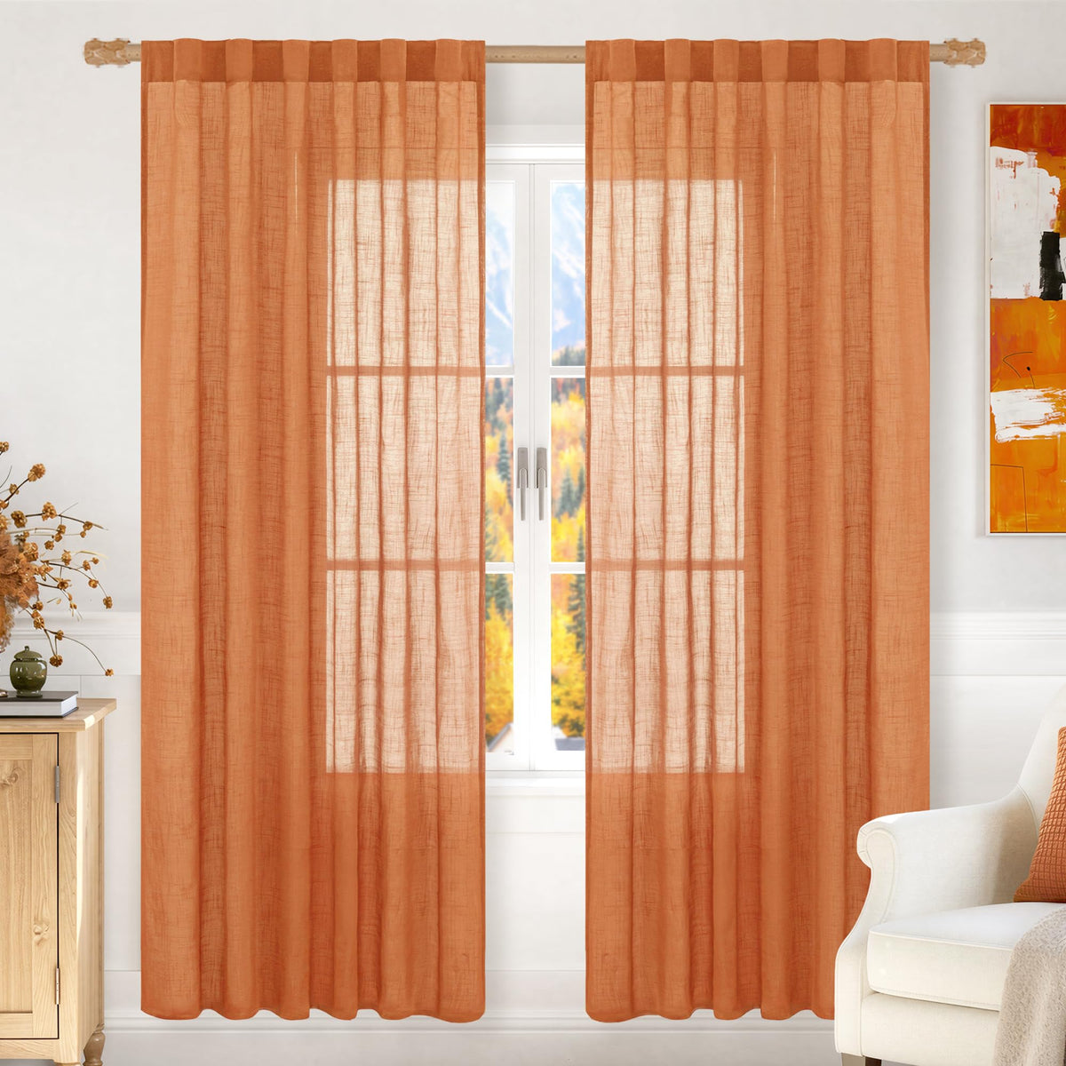 LAMIT Linen Semi Sheer Curtains 84 Inches Long for Living Room 2 Panels