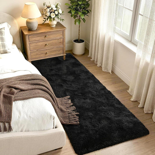 Noahas 2x6 Black Fluffy Soft Runner Rug Non-Slip for Bedroom Dorm Hallway