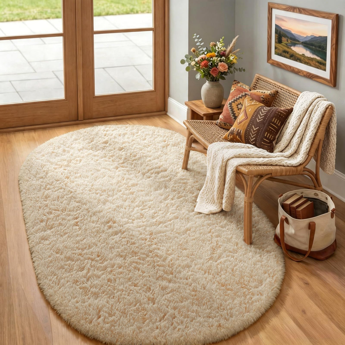 Ophanie 5x7 Area Rugs for Living Room Ivory, Fluffy Shag Large Fuzzy Plush Soft Rug, Shaggy Floor Big Carpets for Bedroom Nursery, Kids Home Decor Aesthetic with Over 99 pcs Pile fibers