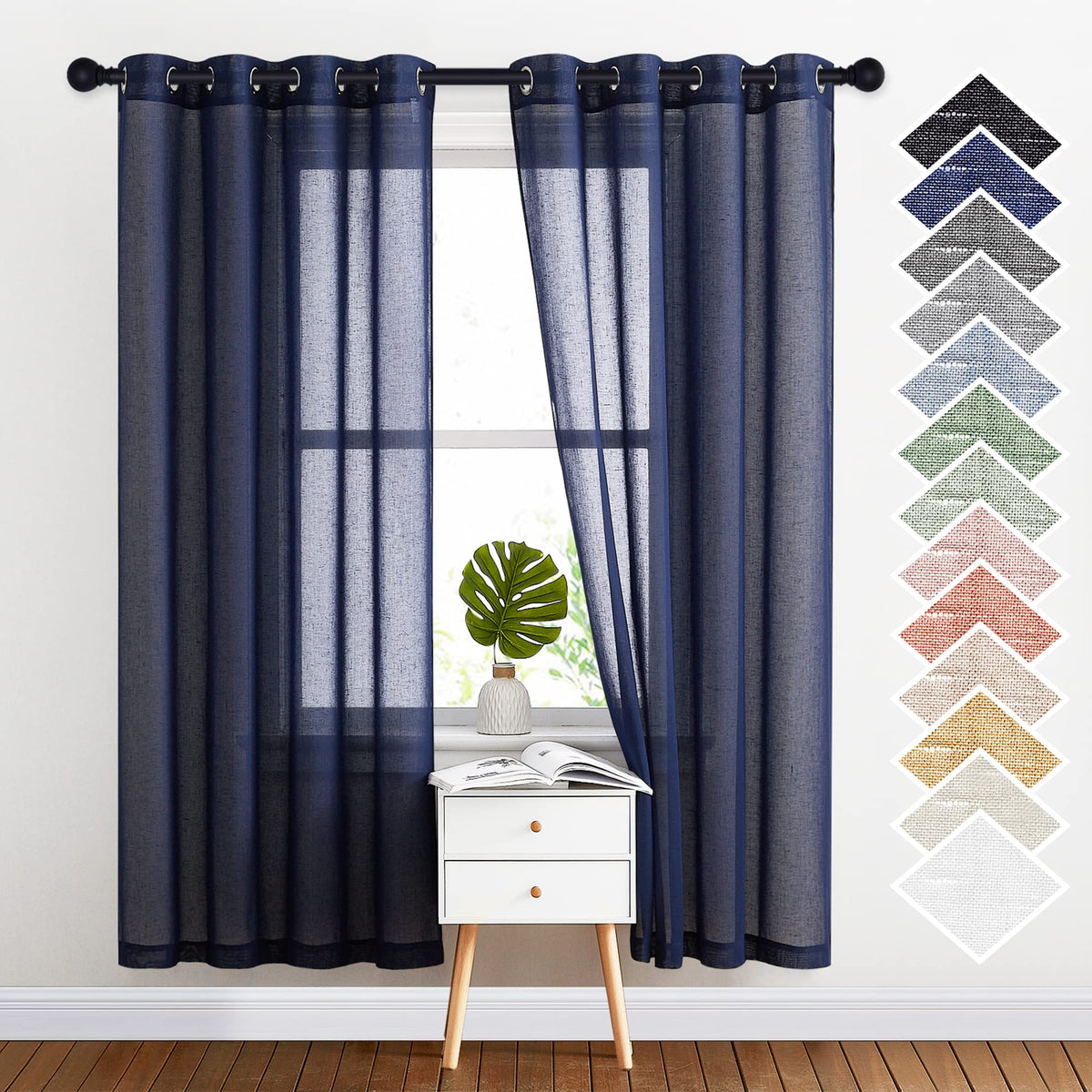 NICETOWN White Sheer Linen Curtains 84 Inch Length 2 Panels Set, W52xL84