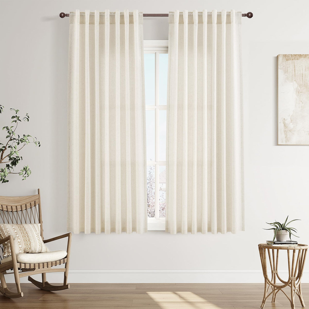 Joywell Linen Sheer Curtains 84 Inches Long for Living Room Beige Cream