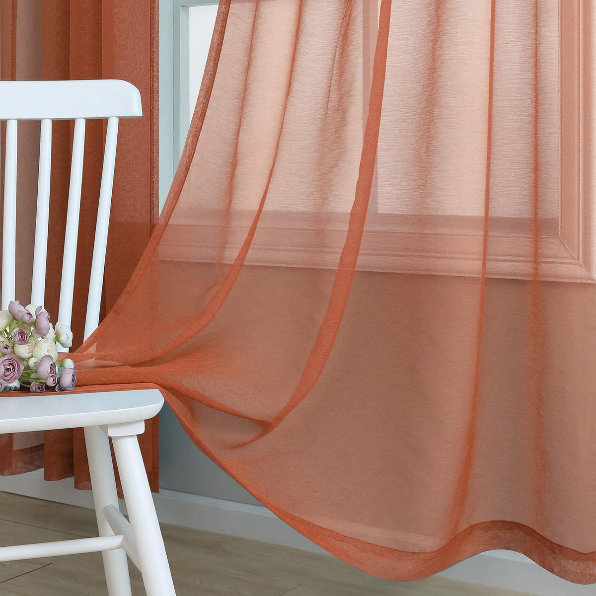 Pitalk Terracotta Curtains 84 Inch Length for Living Room 2 Panel Sets Rod Pocket Sheer Curtains for Living Room Rust Burnt Orange Red