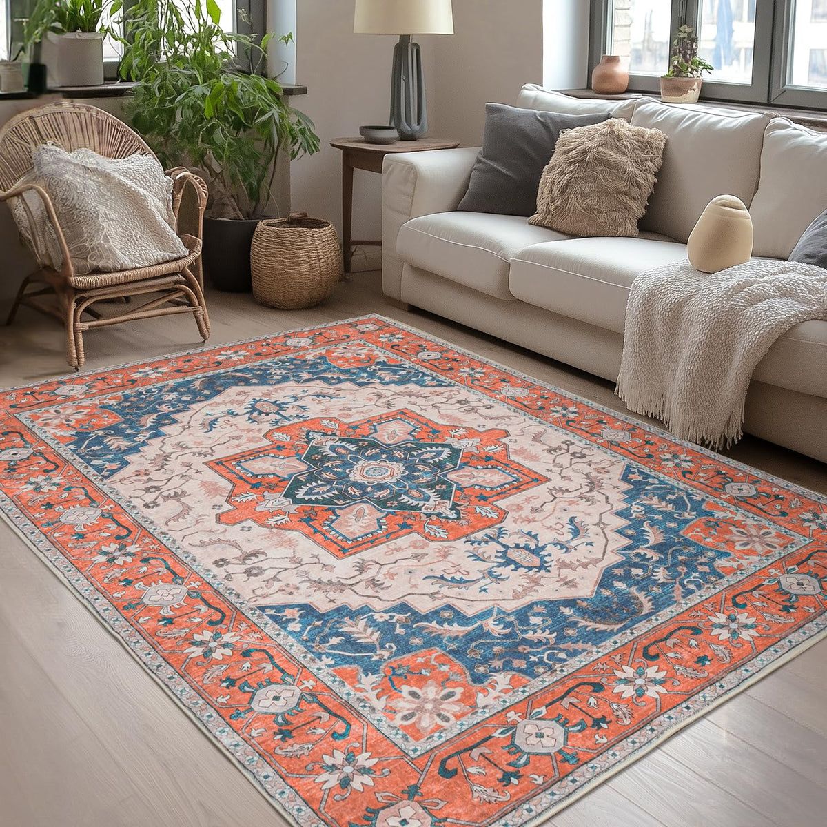 Lessymo 8 x 10 Area Rugs for Living Room, Machine Washable Rug Grey White