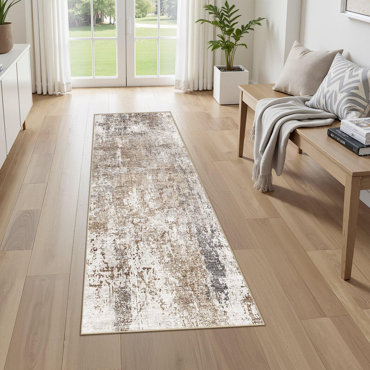 UERMEI 8x10 Area Rug Living Room Rugs - Washable Neutral Modern Abstract Soft Thin Large Rug Indoor Floor No Slip Rug Carpet for Bedroom Under Dining Table Home Office Decor - Brown Grey