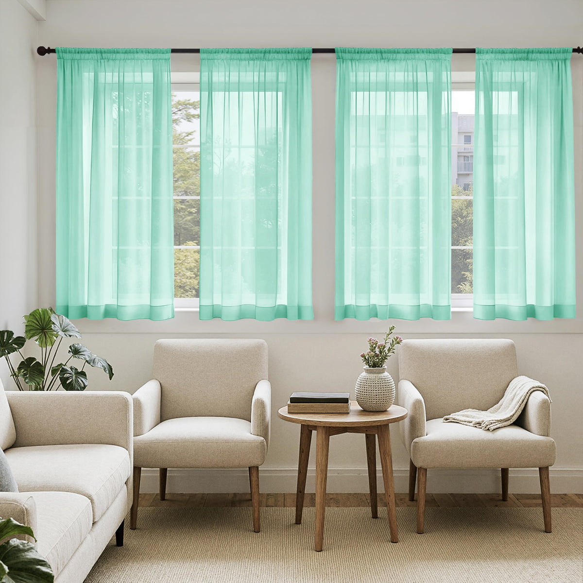 MIULEE White Sheer Curtains 84 Inches Long 4 Panels 42 x 84 Inches