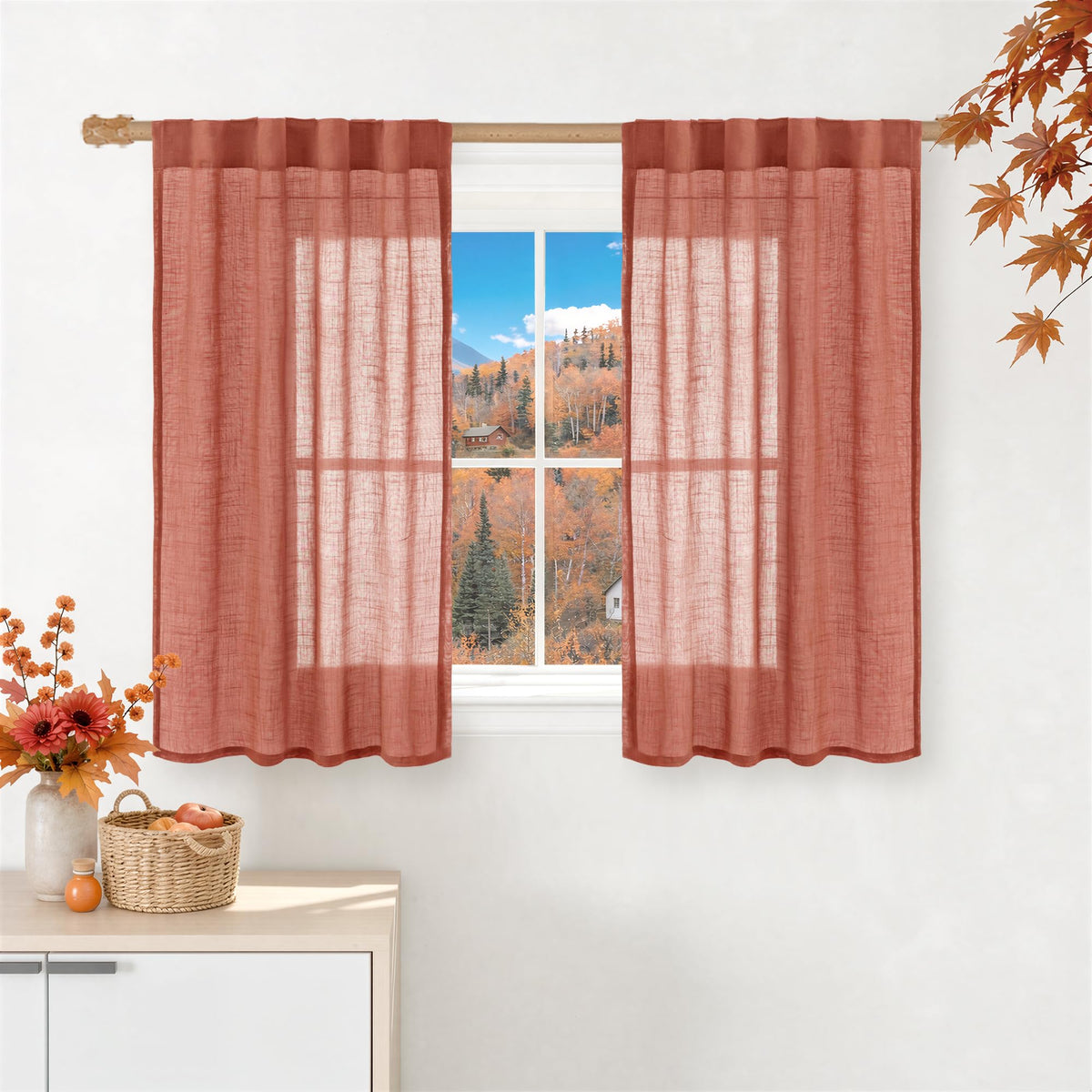 LAMIT Linen Semi Sheer Curtains 84 Inches Long for Living Room 2 Panels