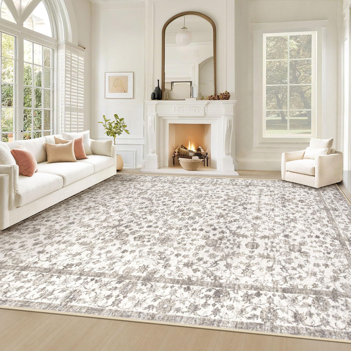 Living Room Rugs 8x10: Washable Moroccan Geometric Boho Rug Farmhouse Non Slip Stain Resistant Large Rug Low Pile Soft Carpet for Bedroom Dining Room Children Room (Beige,8'x10')