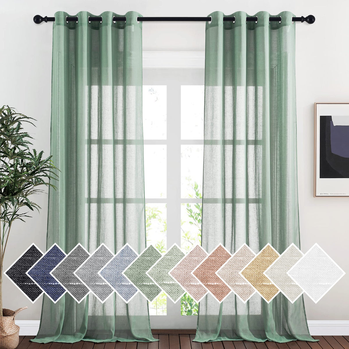 NICETOWN White Sheer Linen Curtains 84 Inch Length 2 Panels Set, W52xL84